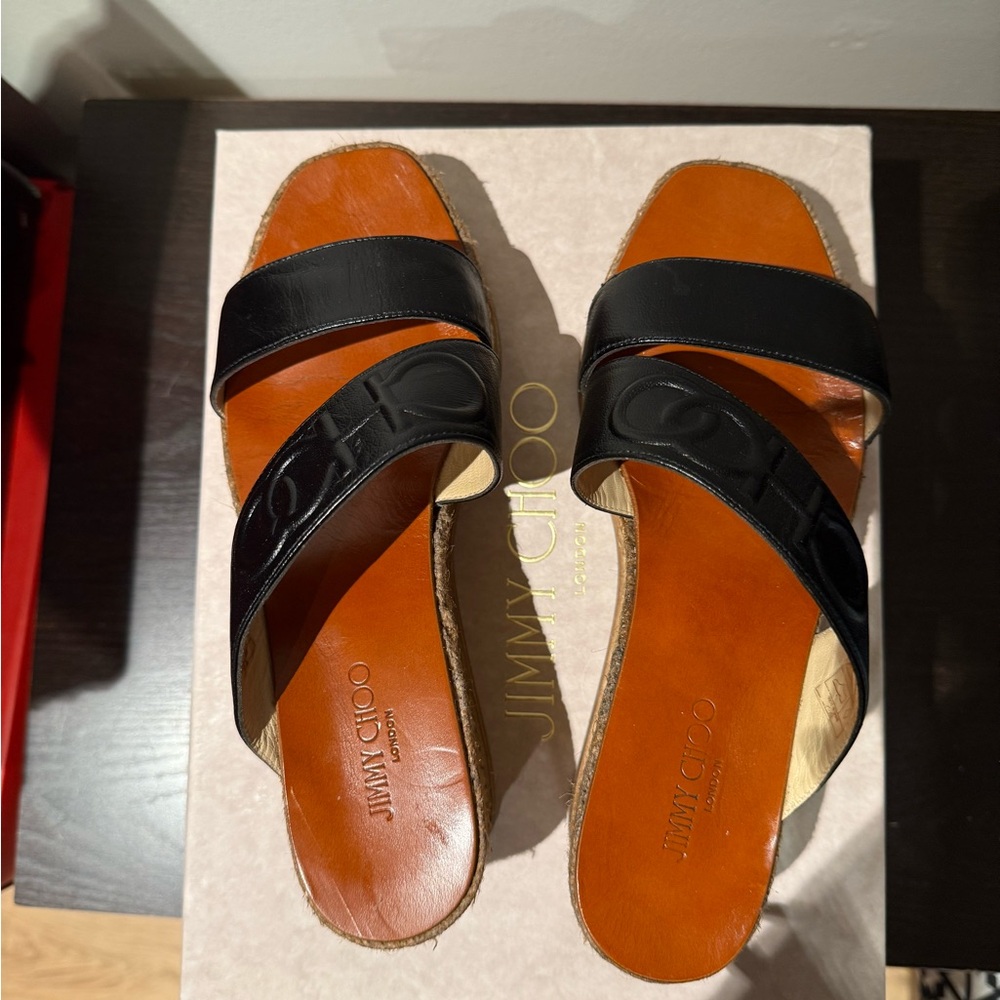 Jimmy Choo Ocho Black and Brown Espadrille Wedge Shoes‎ - Picture 6 of 9